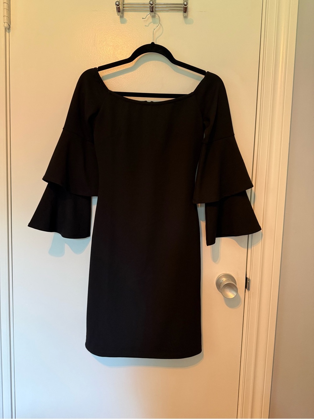 Socialite Black Off-Shoulder Tiered Bell Sleeve Mini Dress